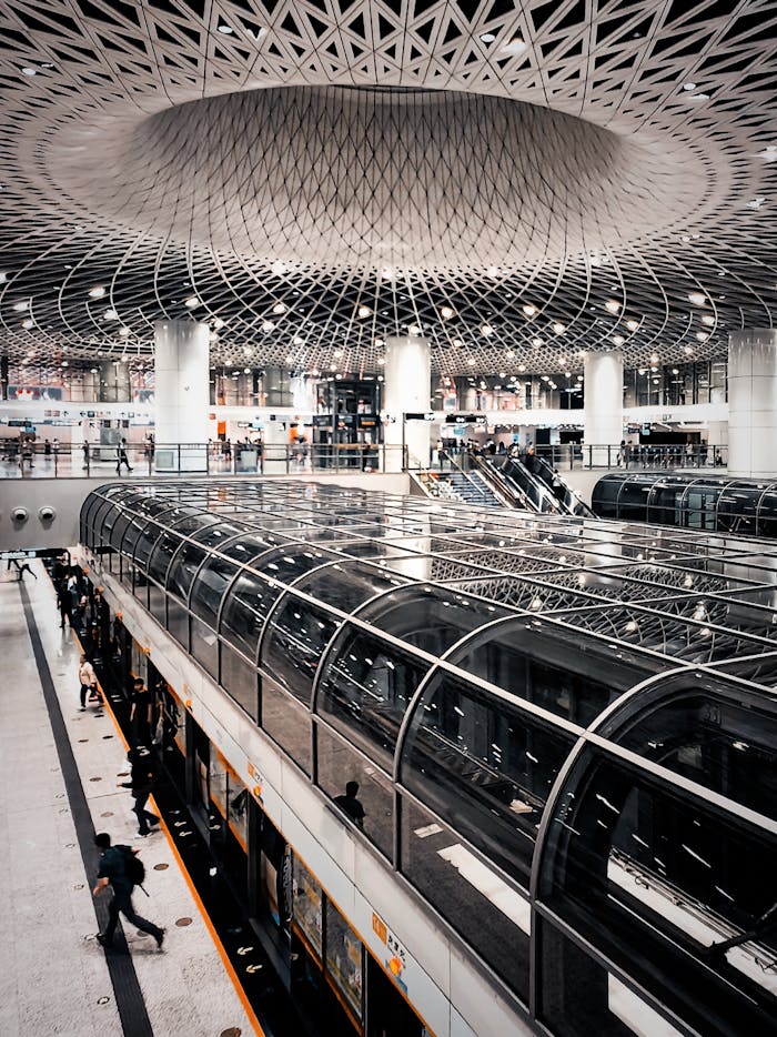 High-tech subway station in Shenzhen, China with stunning architectural design.